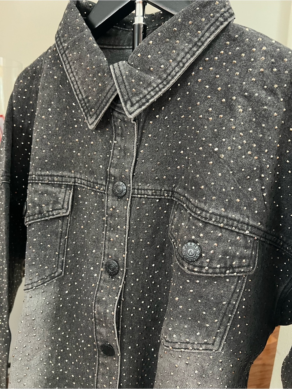 Vocal Black Denim Jacket with Silver Studs
